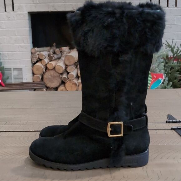 COACH Deeann Black Fur Trim Signature Winter Boots Sz 7 - Picture 2 of 14
